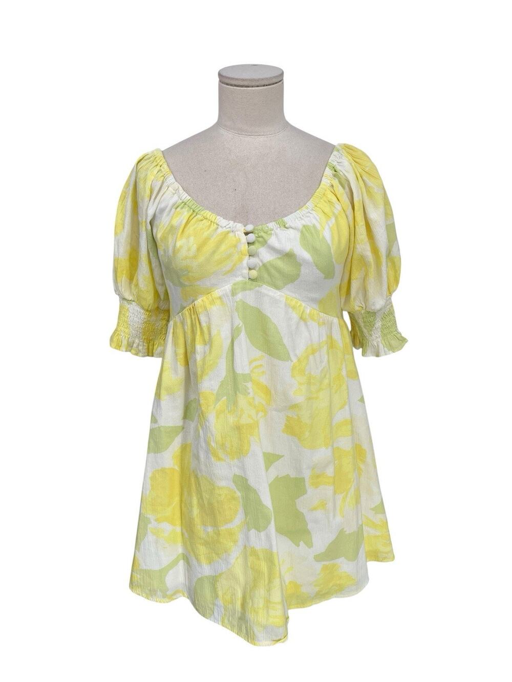 Sabo Birdie Dress Solstice Floral Yellow Babydoll Puff Sleeve Size Small